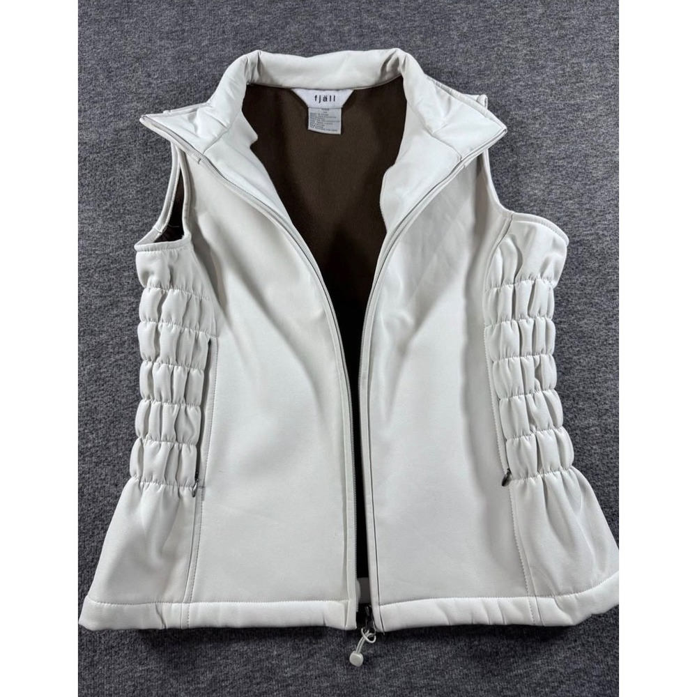 Fjall Womens XS Cream Softshell Fleece Lined Ruched Side Full Zip Vest - Picture 2 of 8